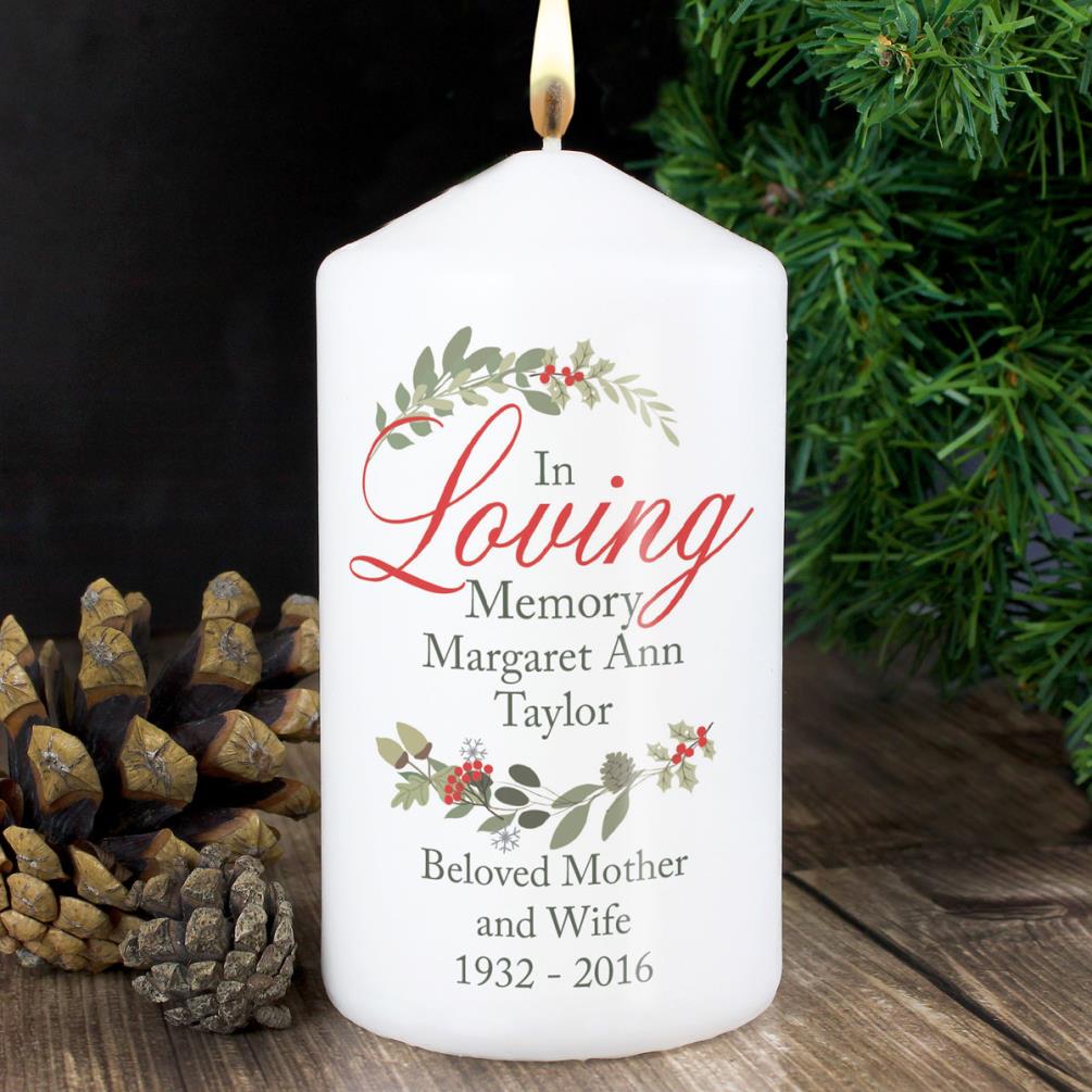 Personalised In Loving Memory Wreath Pillar Candle Extra Image 1
